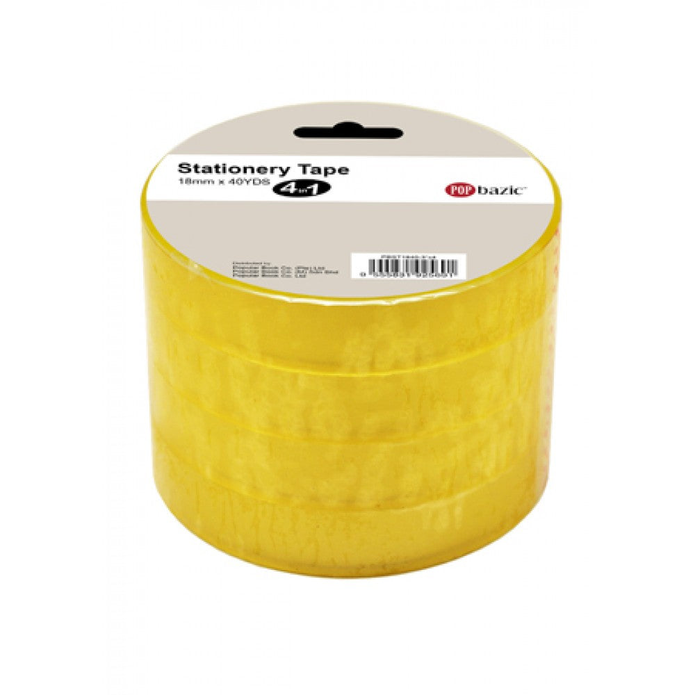 POP BAZIC Stationery Tape 18MM x 50 Yards 3" 4 in 1