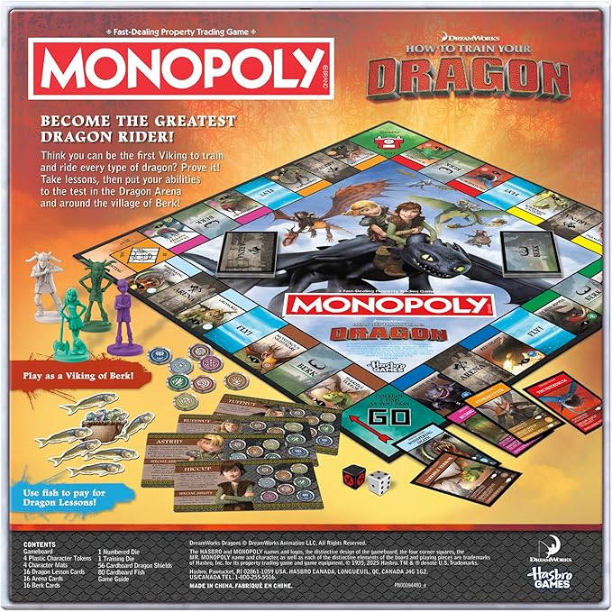 HASBRO MONOPOLY DREAMWORKS HOW TO TRAIN YOUR DRAGON EDITION