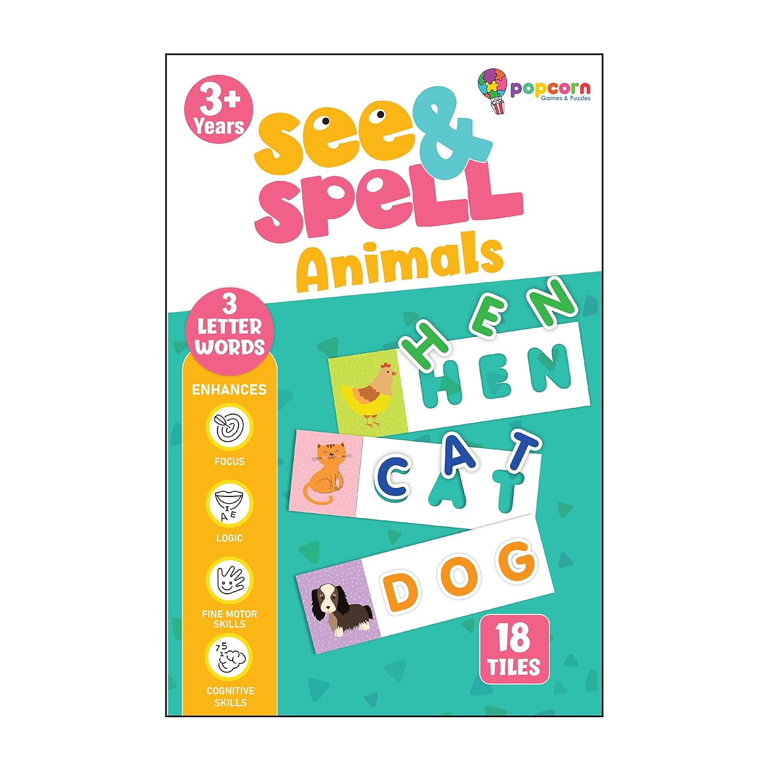 POPCORN GAMES AND PUZZLES SEE AND SPELL ANIMALS