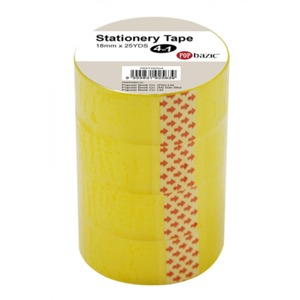 POP BAZIC Stationery Tape 18MM x 25 Yards 1" 4 in 1