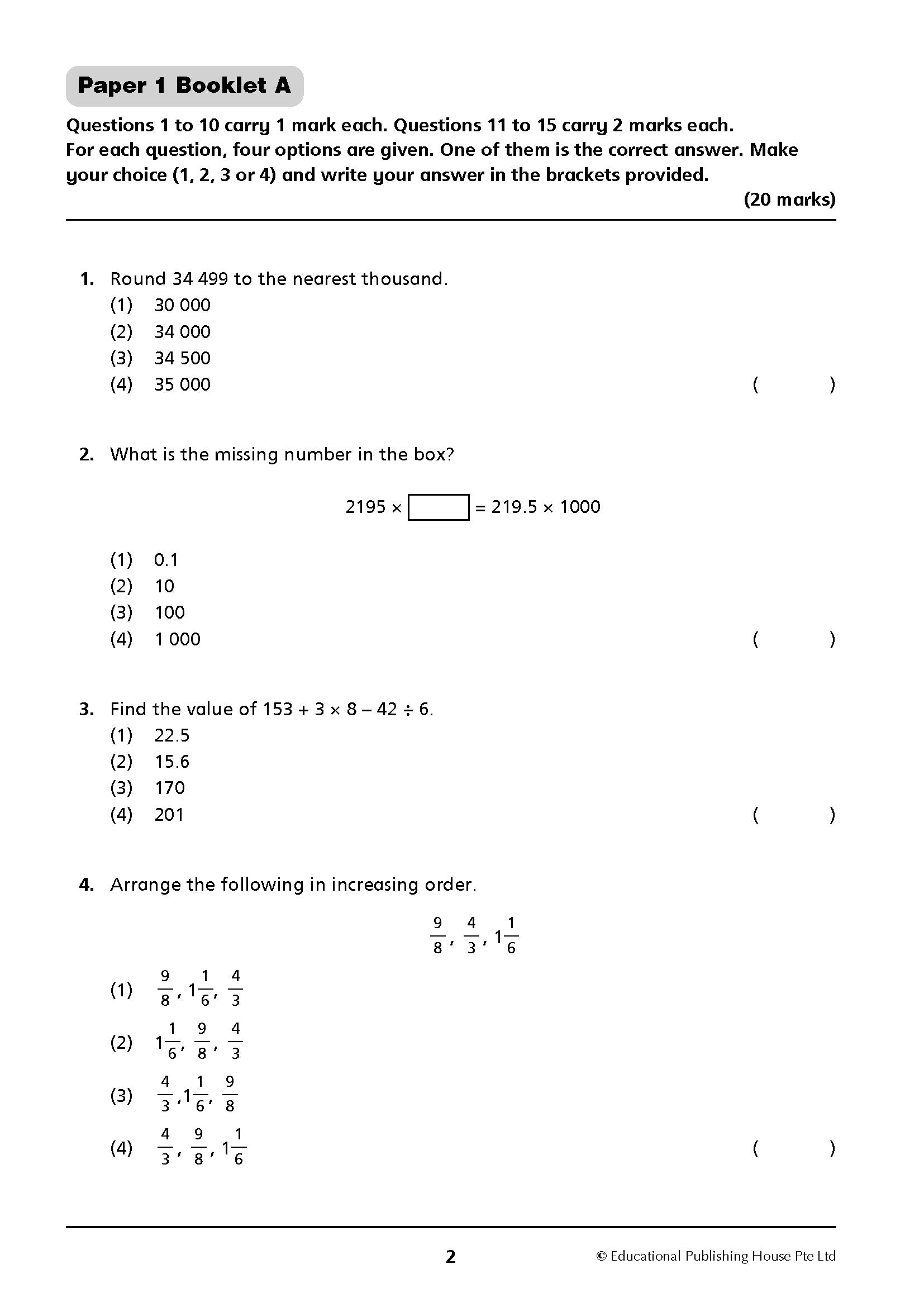 Primary 5 New Syllabus Maths Exam Papers – Popular Book Company Pte Ltd
