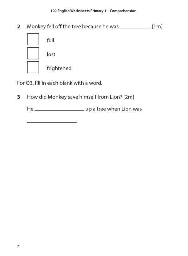100 English Worksheets Primary 1 – Comprehension