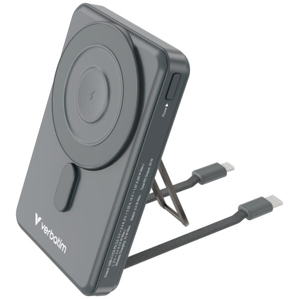 Verbatim 5-in-1 Charge ‘n’ Go 10000mAh Magnetic Wireless Power Bank - Grey