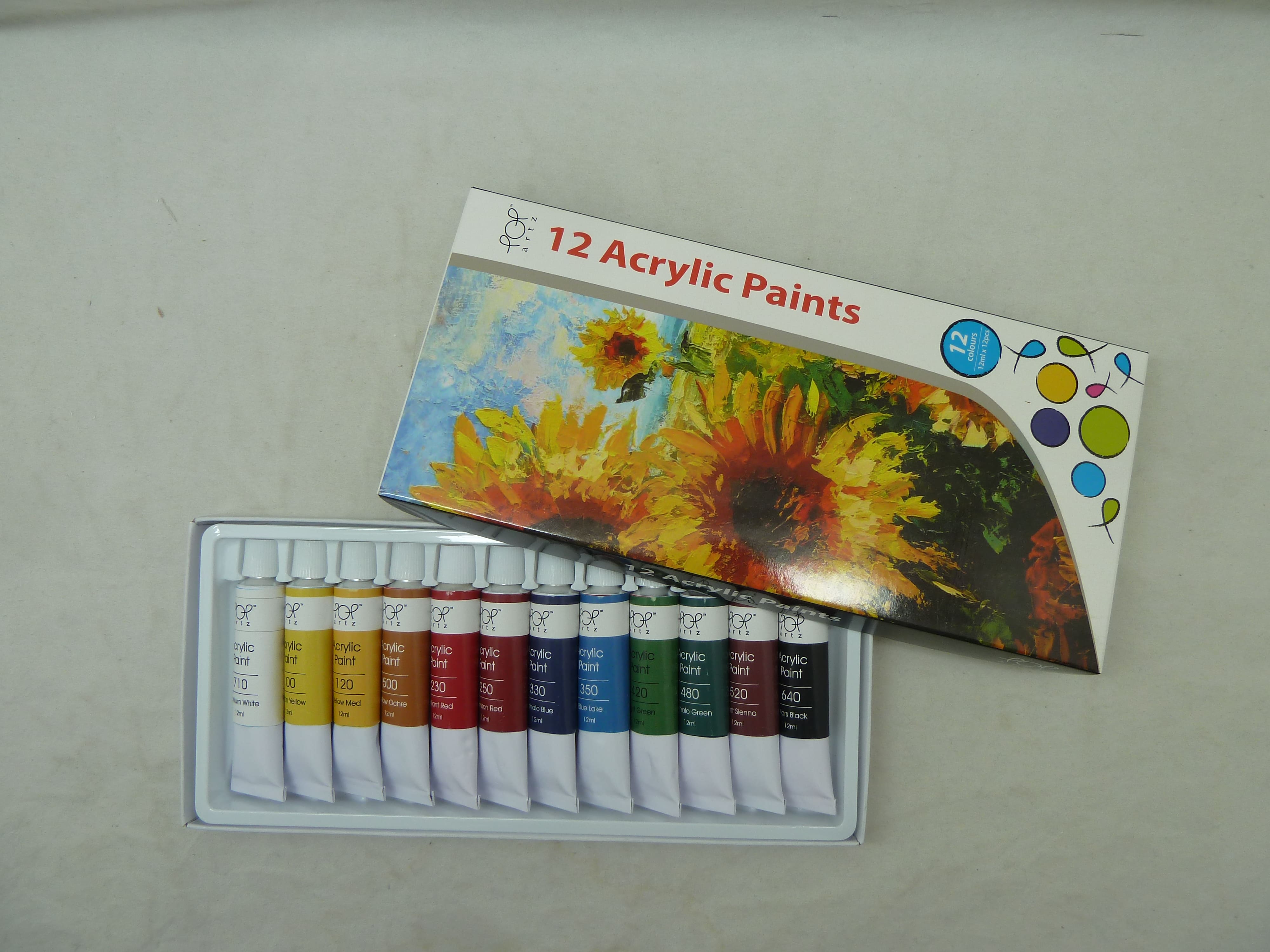 POP Artz Acrylic Paint 12ml 12 Colours Set