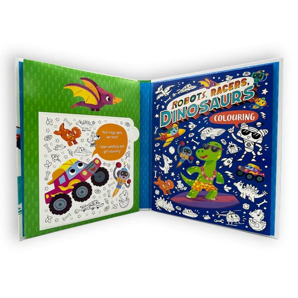 Robots, Racers, Dinosaurs Colouring (Book and Pen Set) Paperback