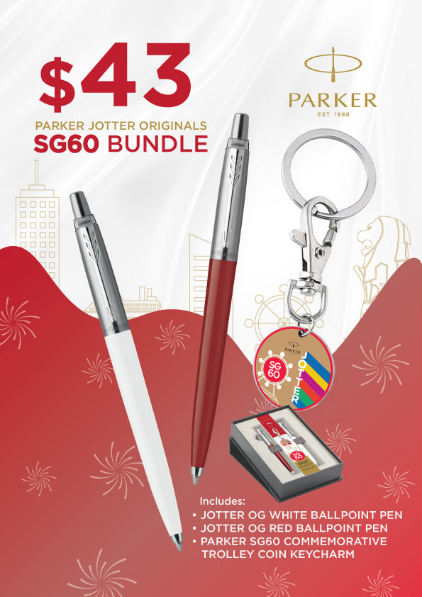 Parker SG60 Gift Pack Jotter OG Ballpen Red and White with Trolley Coin Keyring