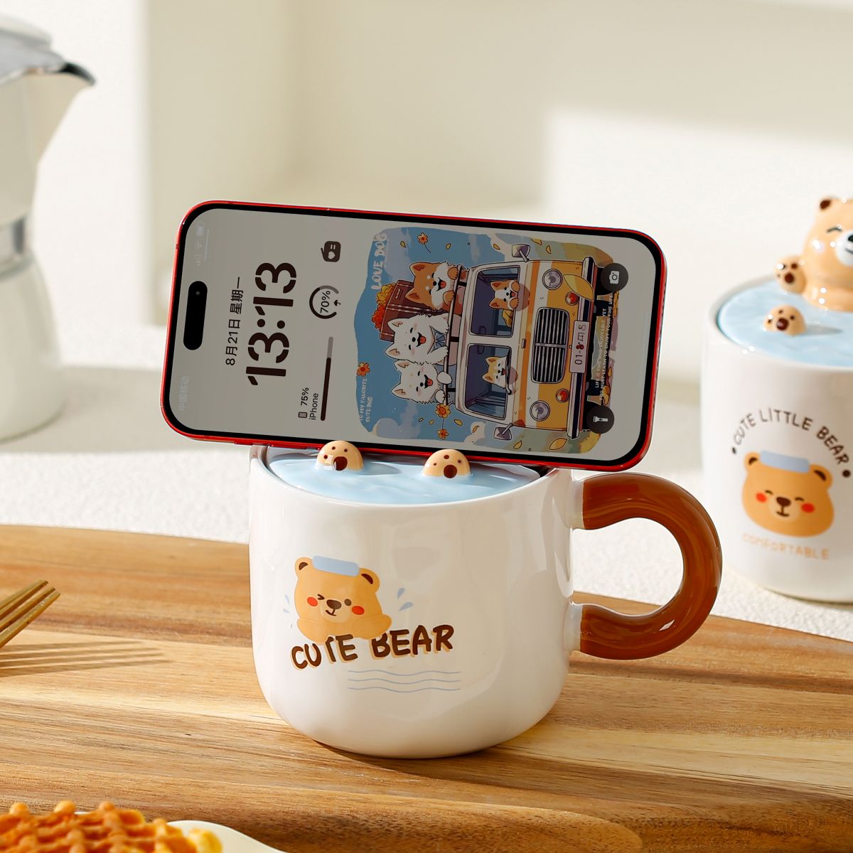  CERAMIC MUG BEAR W LID QY2077