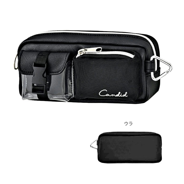 Pencil Bag With Buckle & Mesh Pocket - Black