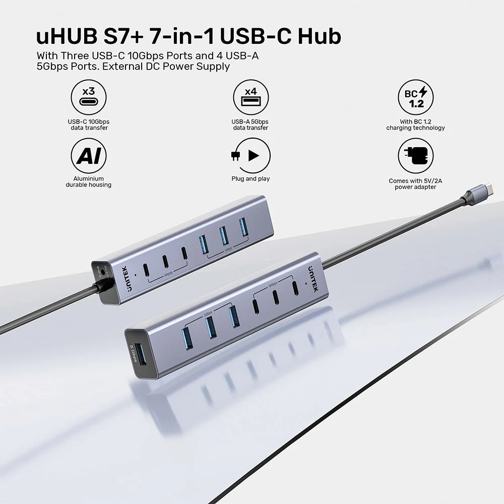 Unitek H1335AGY01-UK uHUB S7+ 7-in-1 USB-C Hub 3C4A