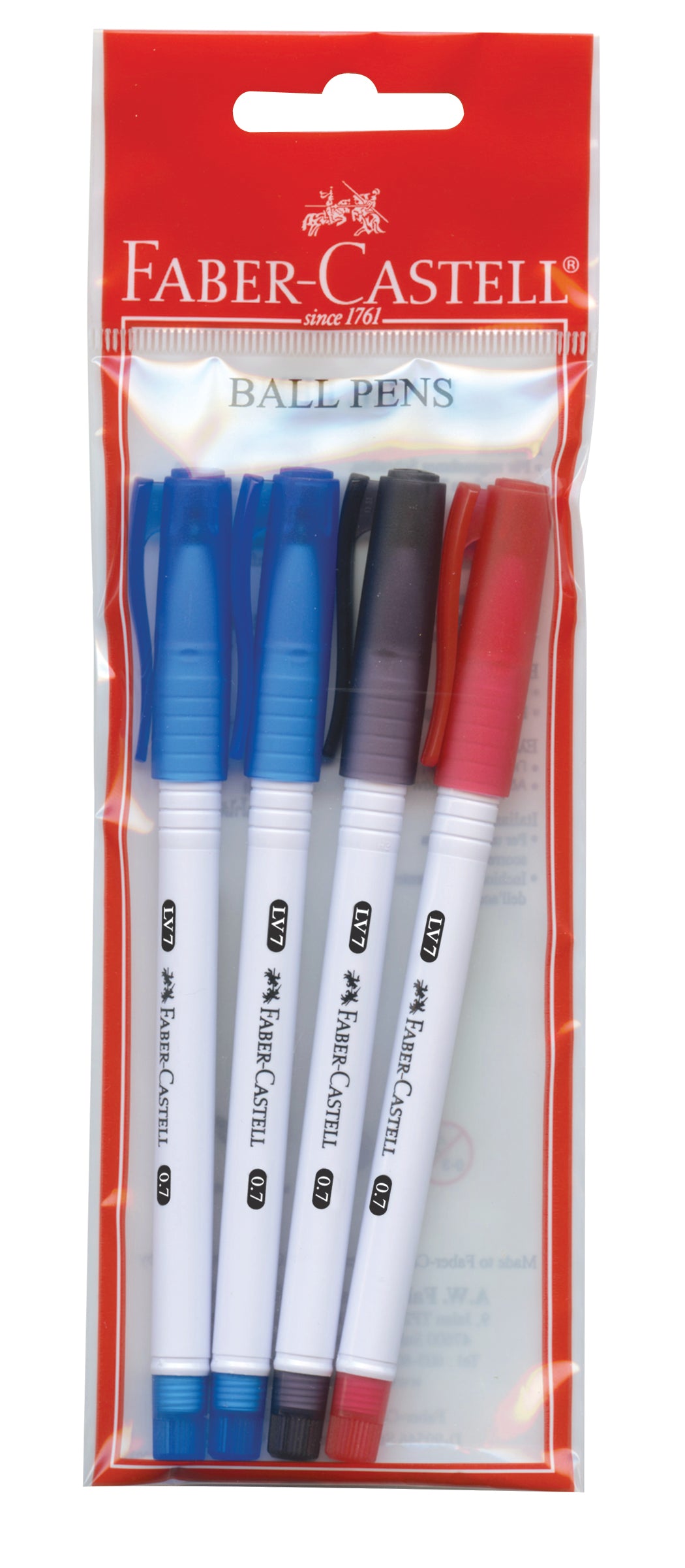 Faber-Castell Lv7 Pen 0.7Mm In Poly Bag, 2 Pieces X Blue , Black, Red-246636