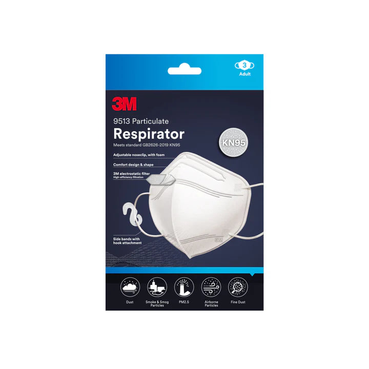 3M™ 9513 3PC KN95 Particulate Respirator, Disposable, Pack of 3pcs