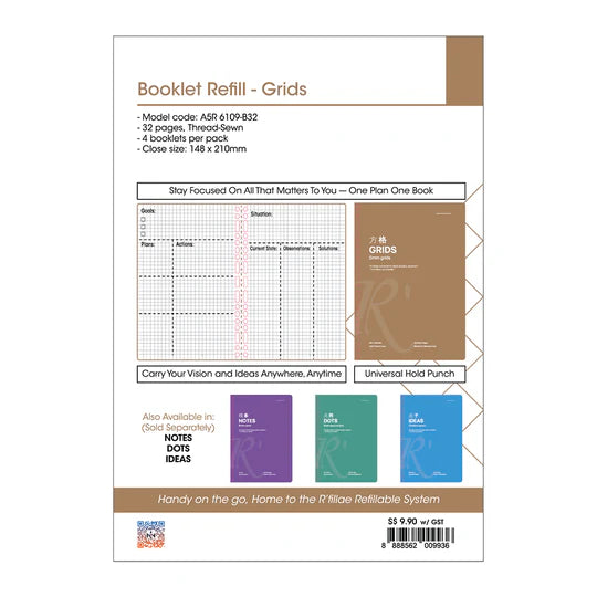 A5 Grids Booklet Refill For Refillable Ring Diary Planners