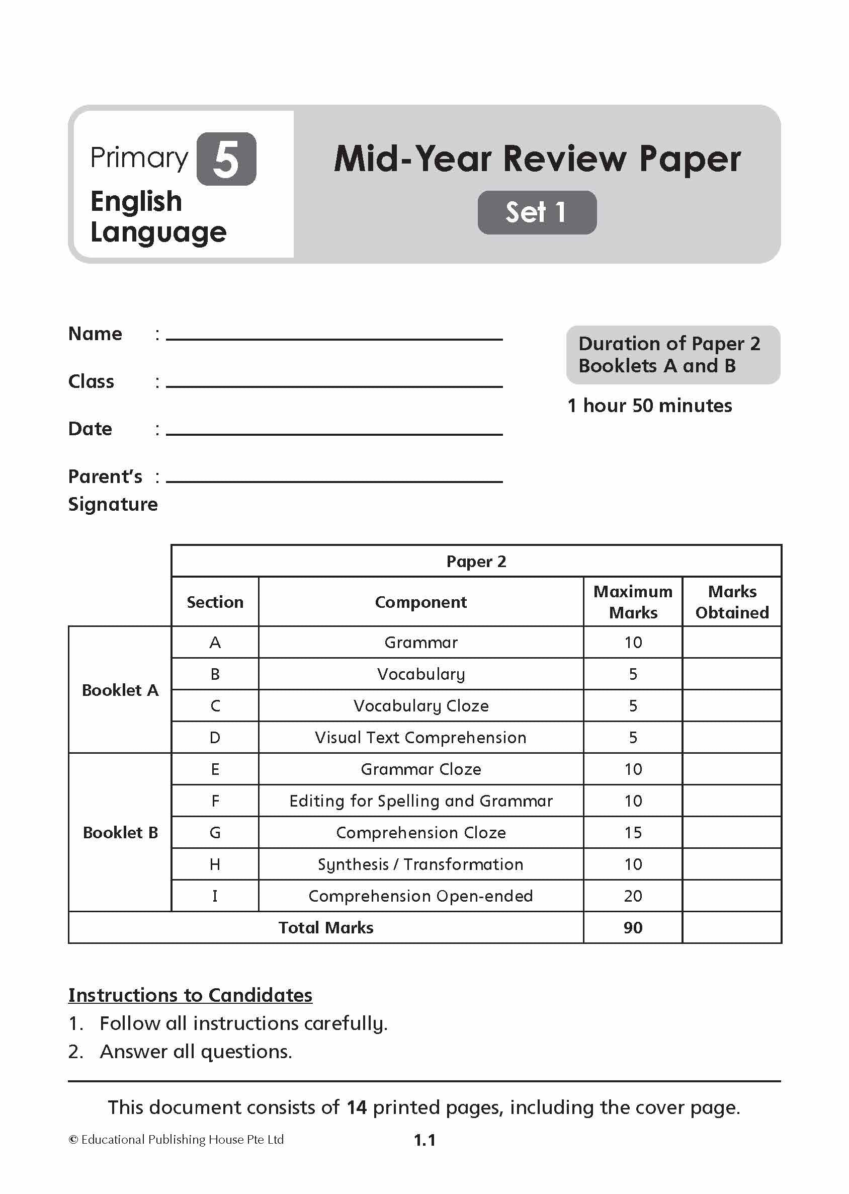 Primary 5 English Mid-Year Review Papers