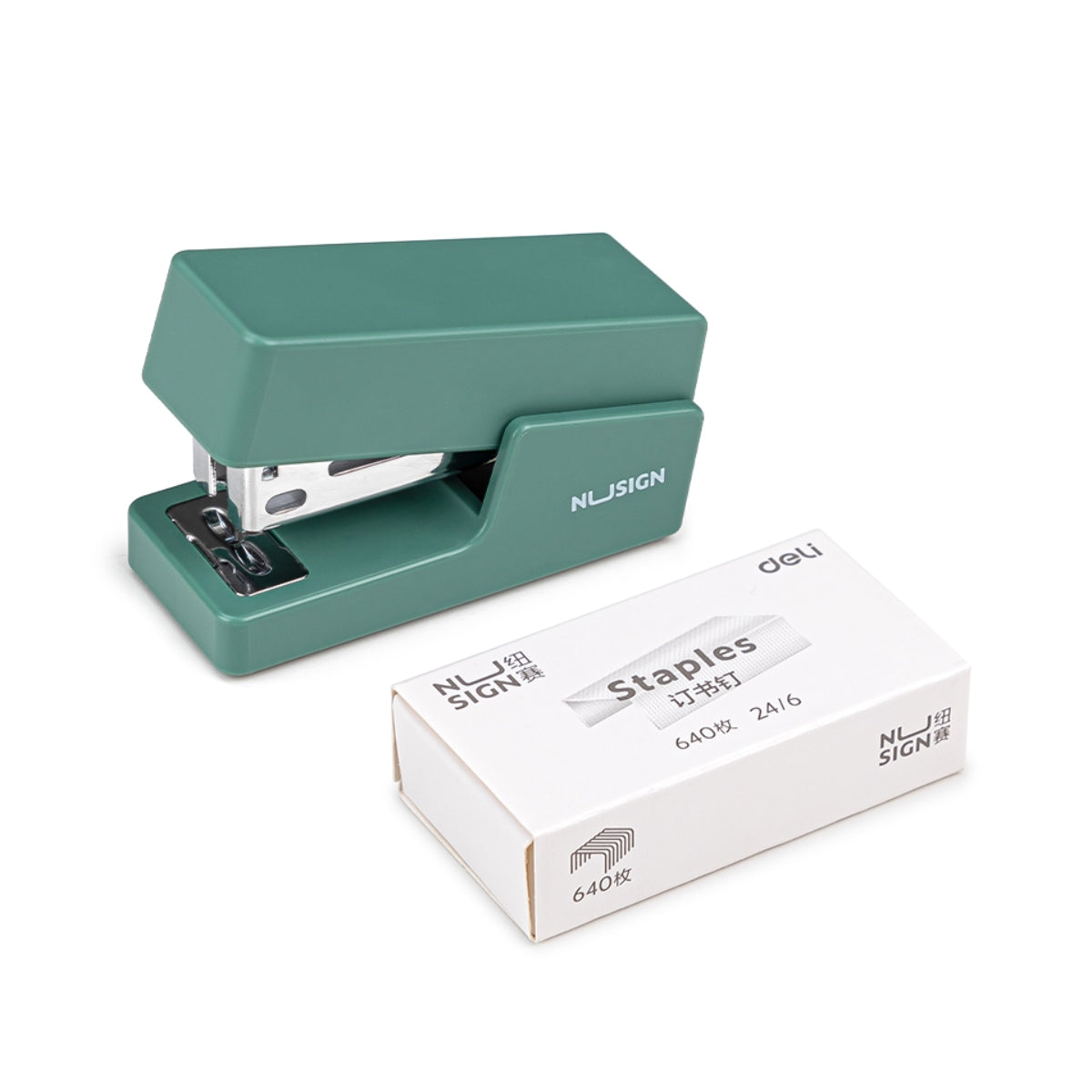 NUSIGN Mini Stapler, 20 Sheet Capacity, Green, Includes 640 Staples & Staple Remover - Jam-Resistant, Desktop Office