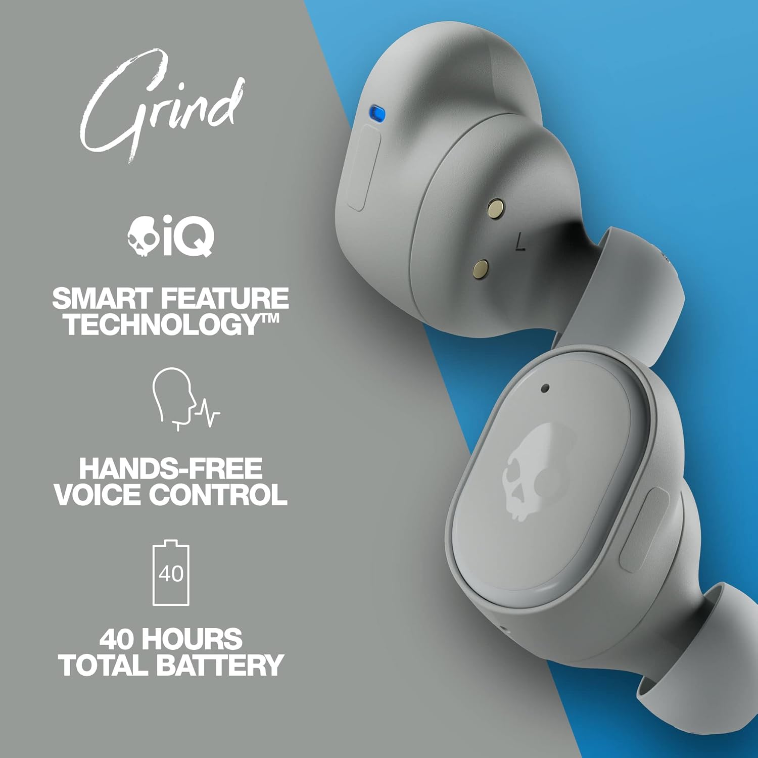 Skullcandy SK-S2GTW-P751 Grind True Wireless In-Ear Earbuds, Light Grey/Blue