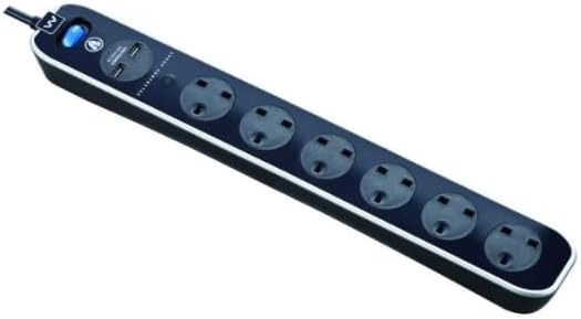 Masterplug 6 Ext Socket Bk 13A fused -mpa