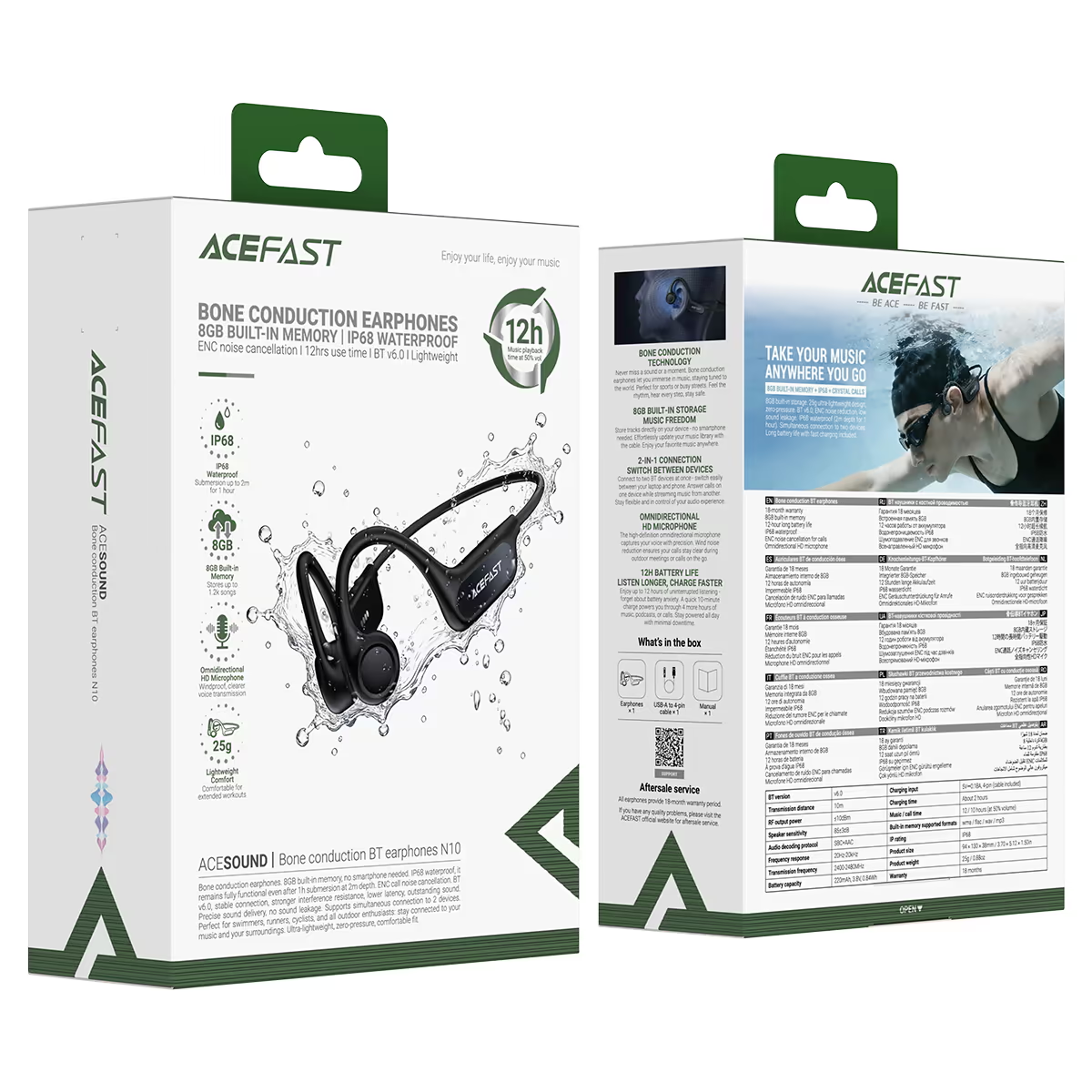 ACEFAST N10 Bone Conduction Wireless Earphones - Black