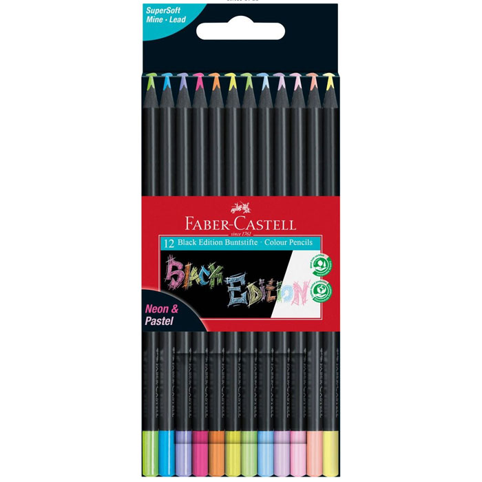 Faber-Castell Black Edition Colour Pencils Neon Pastel 12 Colours-116410