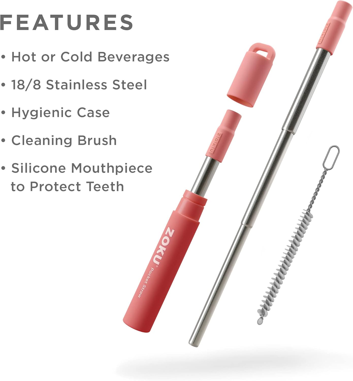 Zoku Two Tone Pocket Straw - Red