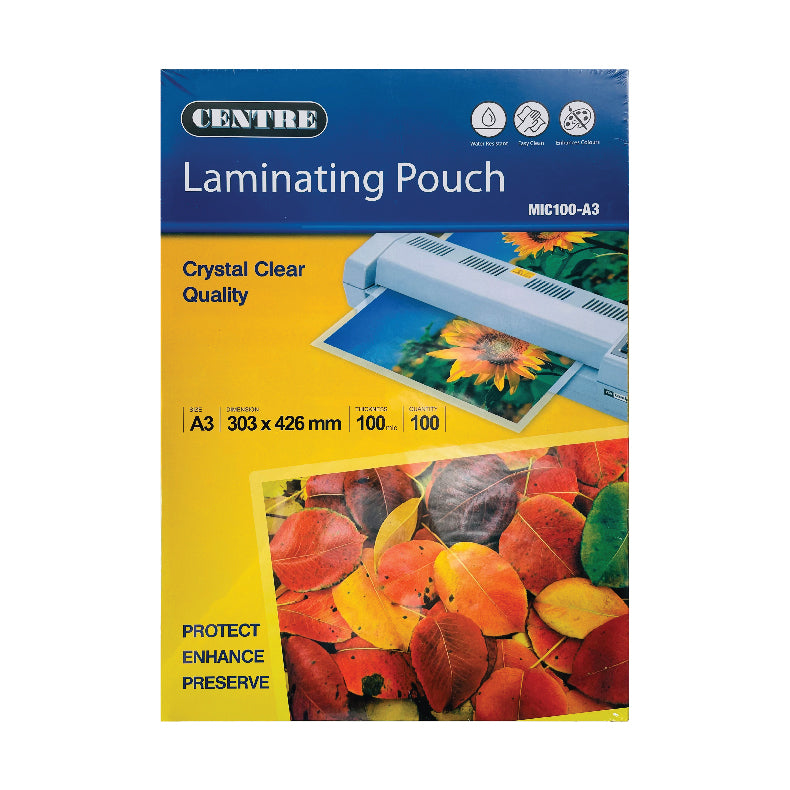 Centre Laminating Pouch A3 100mic 100s 