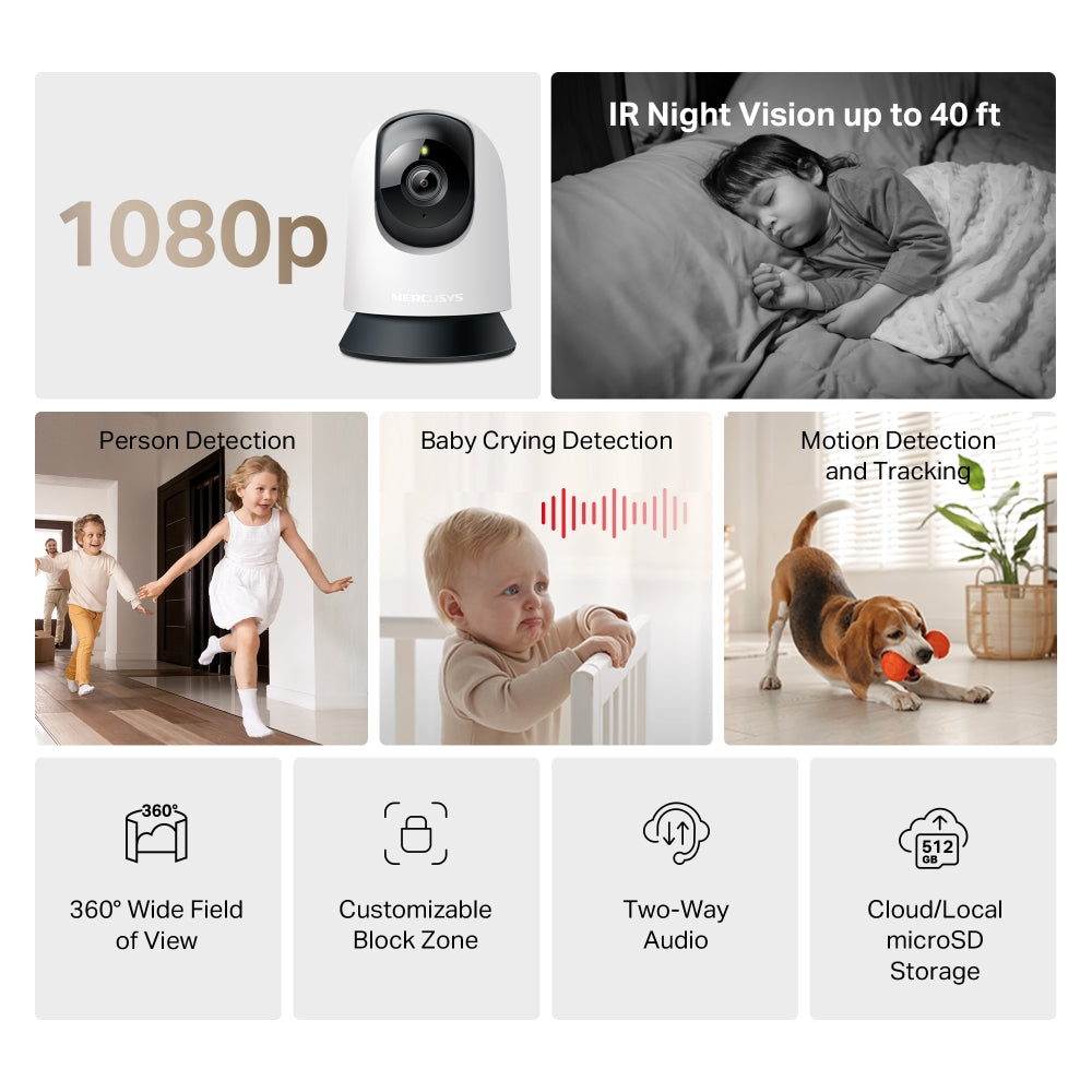 Mercusys MC200 Pan/Tilt Home Security Wi-Fi Camera