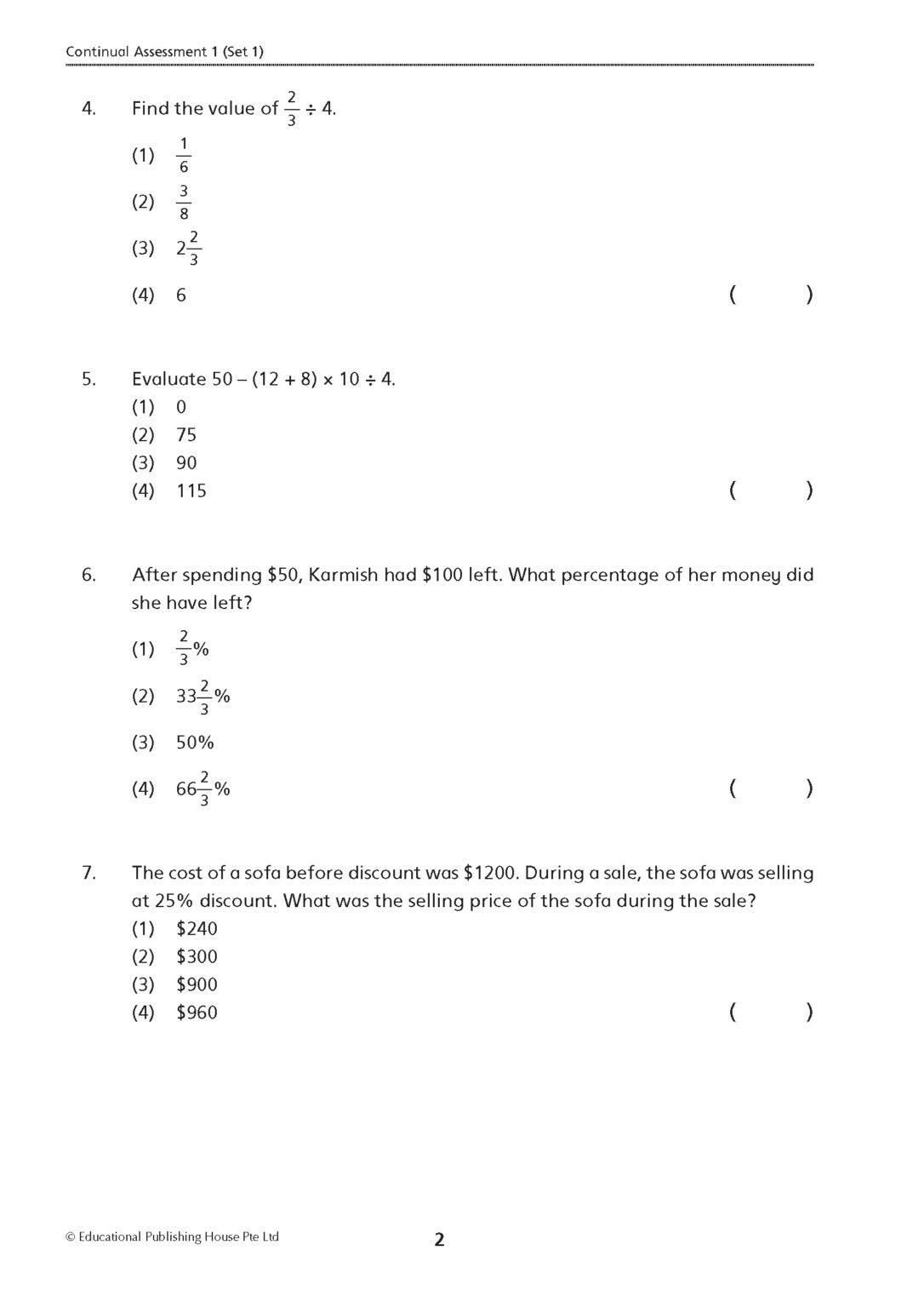 Primary 6 New Ca And Sa Maths Papers