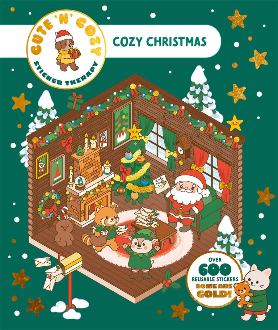 Cozy Christmas: Cute 'n' Cozy Sticker Therapy: with over 600 stickers – some are gold! (Paperback)