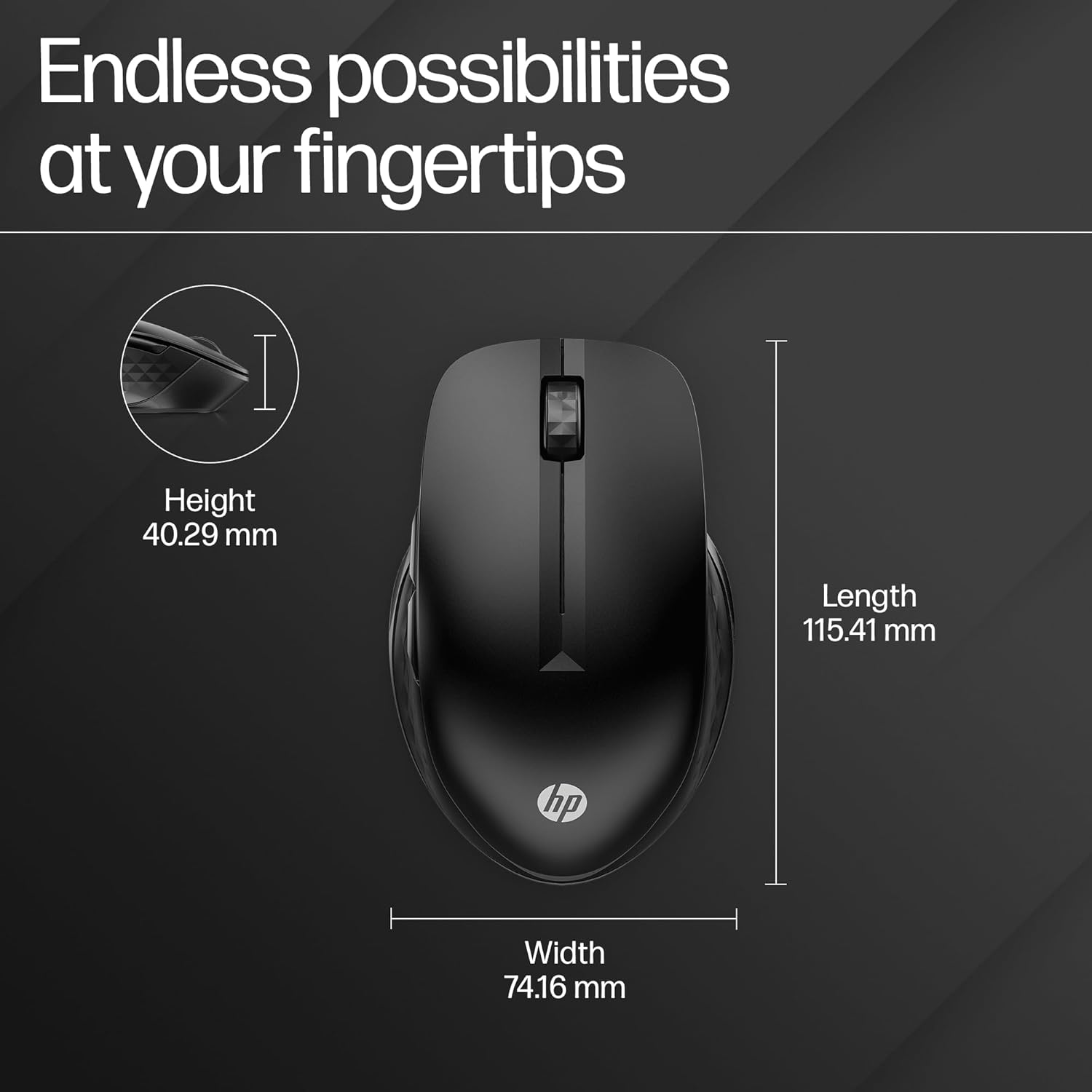 HP 430 Multi-Device Bluetooth Wireless Mouse with USB Dongle, 4 Programmable Buttons & Fast Scrolling (Jet Black)