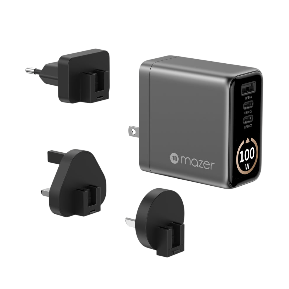Mazer AiPrestigeGaN 100W Gan Wall Charger Ai Display - Black Grey