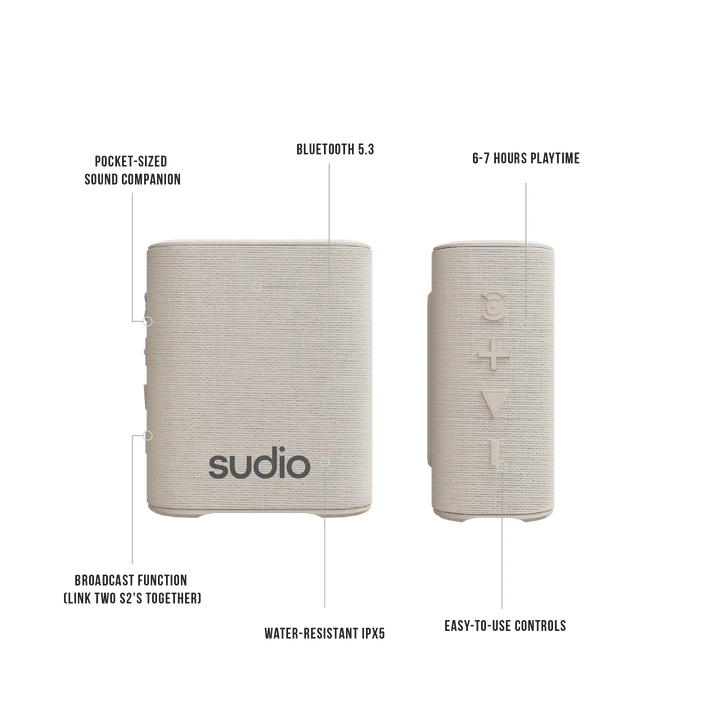 Sudio S2 Bluetooth Speaker With Loud Sound And Deeper Bass Long Playtime Ipx5 Waterproof Bluetooth 5.3 Tws Pairing Portable Wireless Compact Speaker For Home, Outdoor