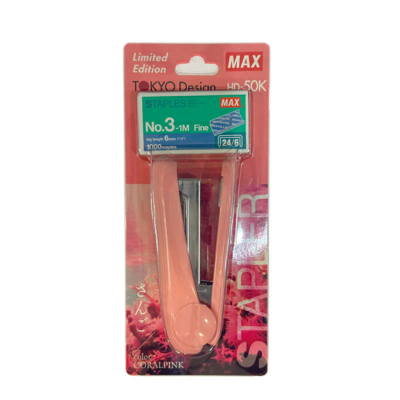 MAX STAPLER HD-50K CORAL PINK W/NO.3-1M