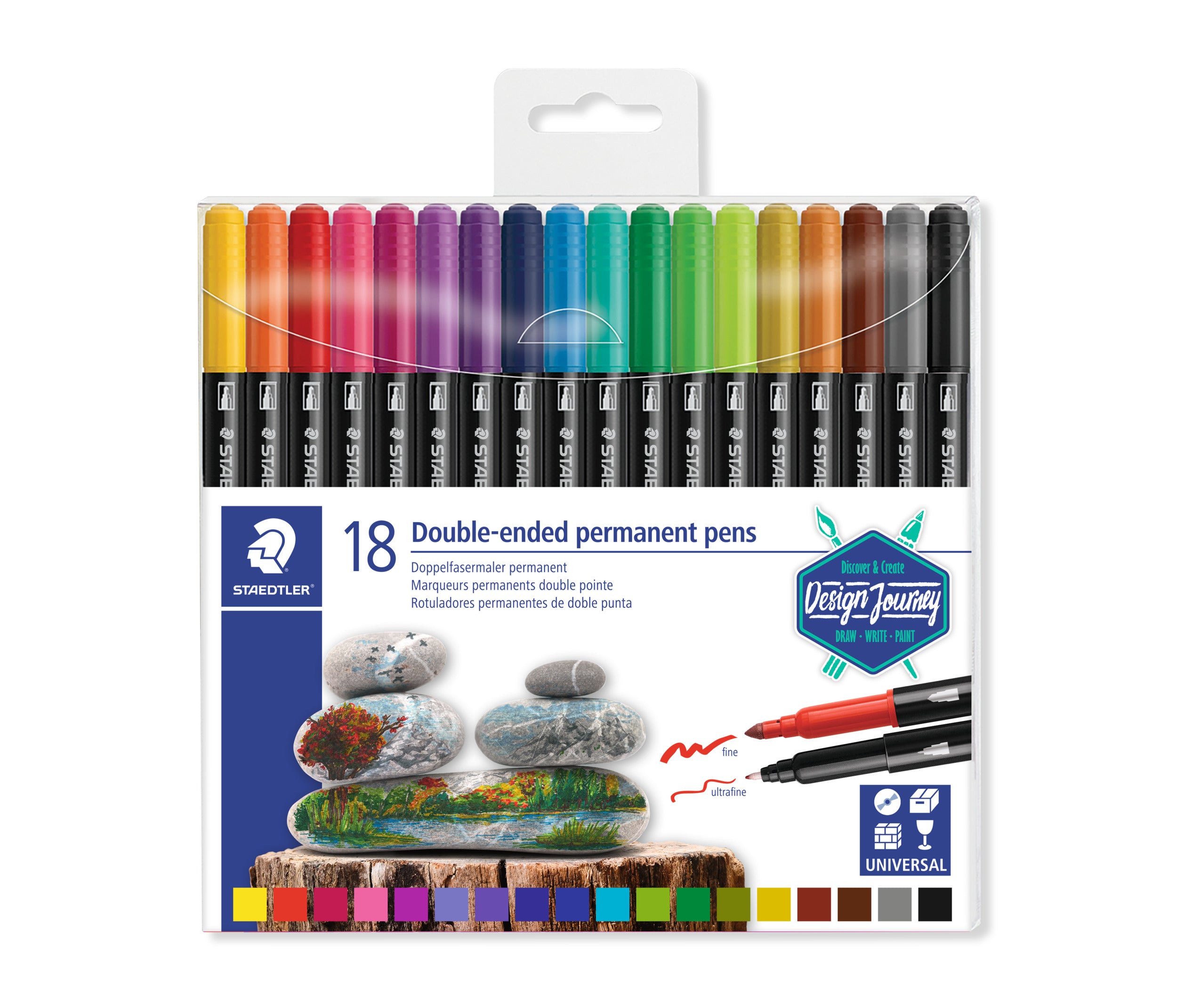 STAEDTLER DOUBLE-ENDED PERMANENT PENS 18COL