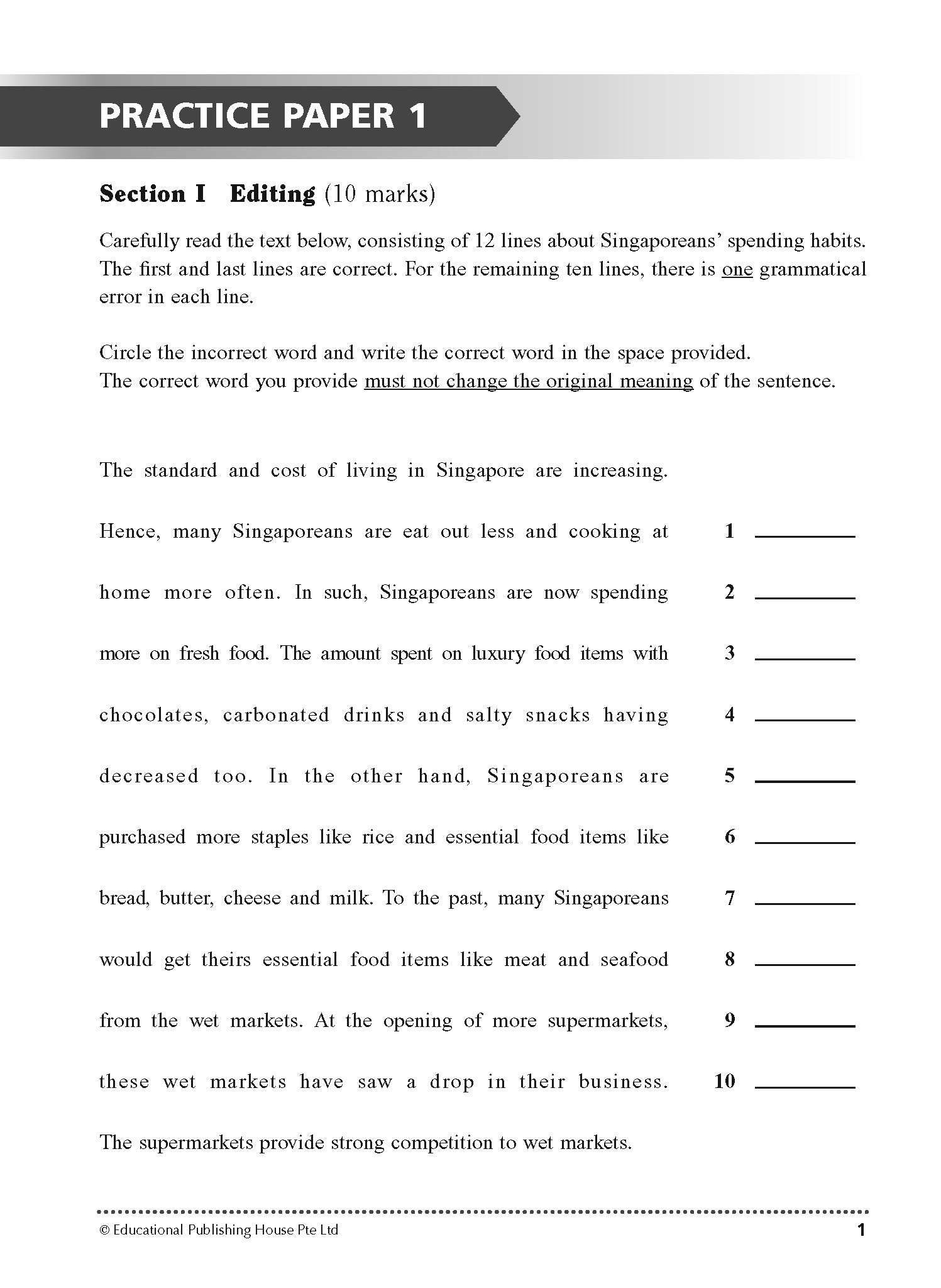 Secondary 1 Normal Academic/G2 English Examination Practice