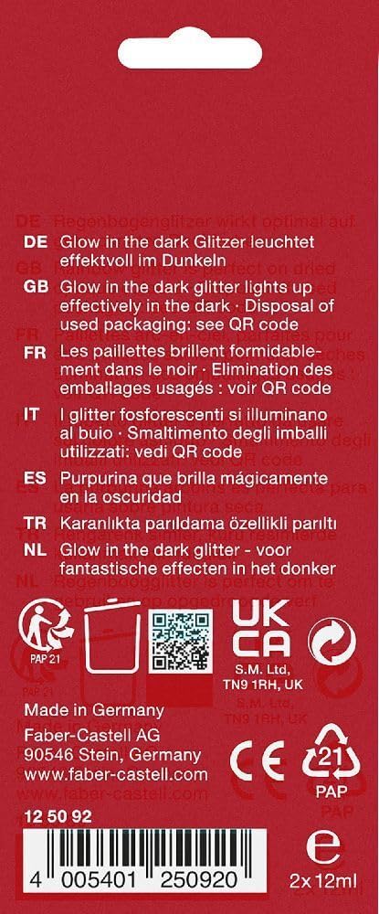 Faber-Castell Glitter Glow In Dark 2 x 12ml-125092