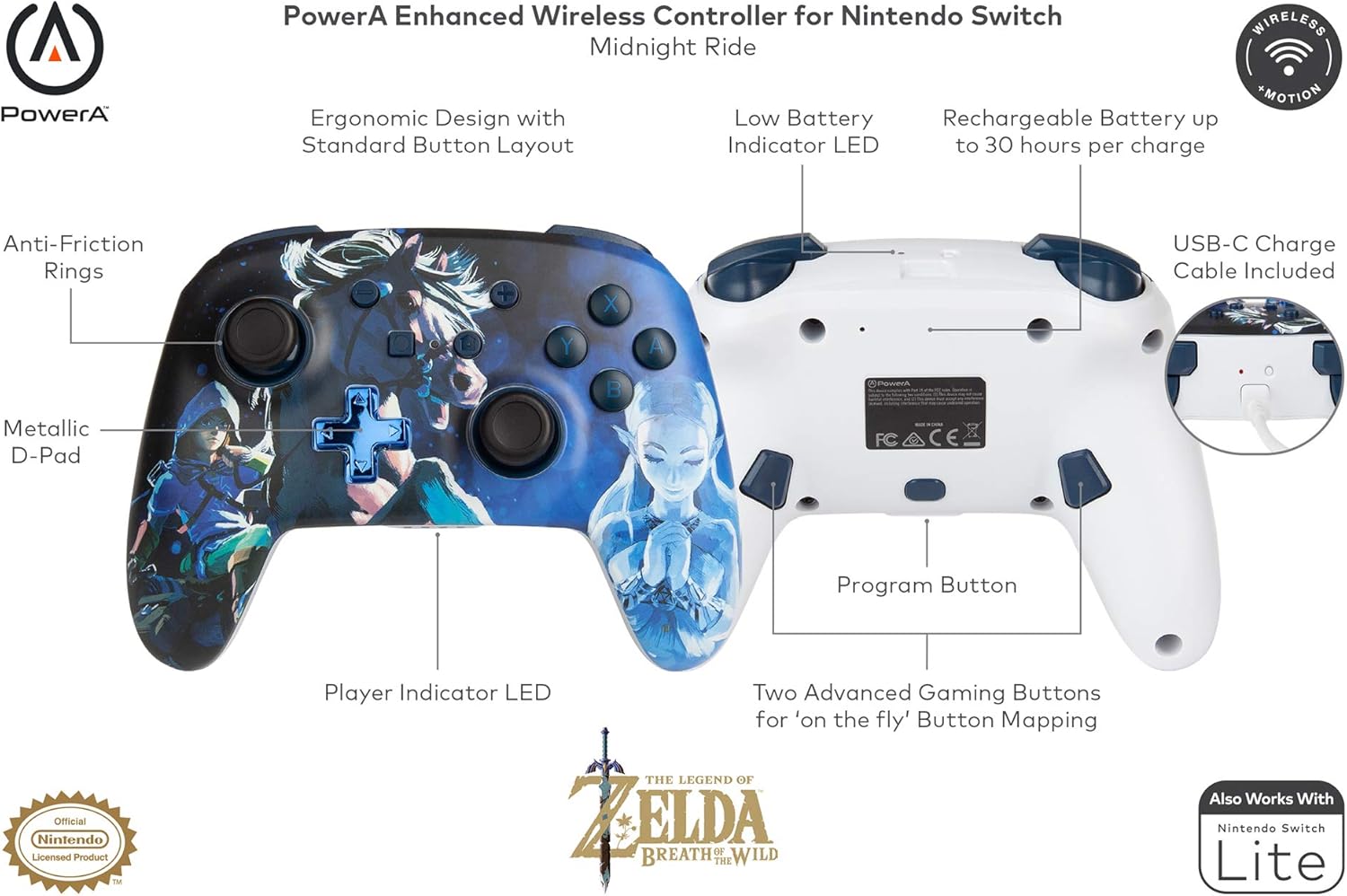 PowerA Enhanced Wireless Controller for Nintendo Switch - Midnight Ride (Officially Licensed)