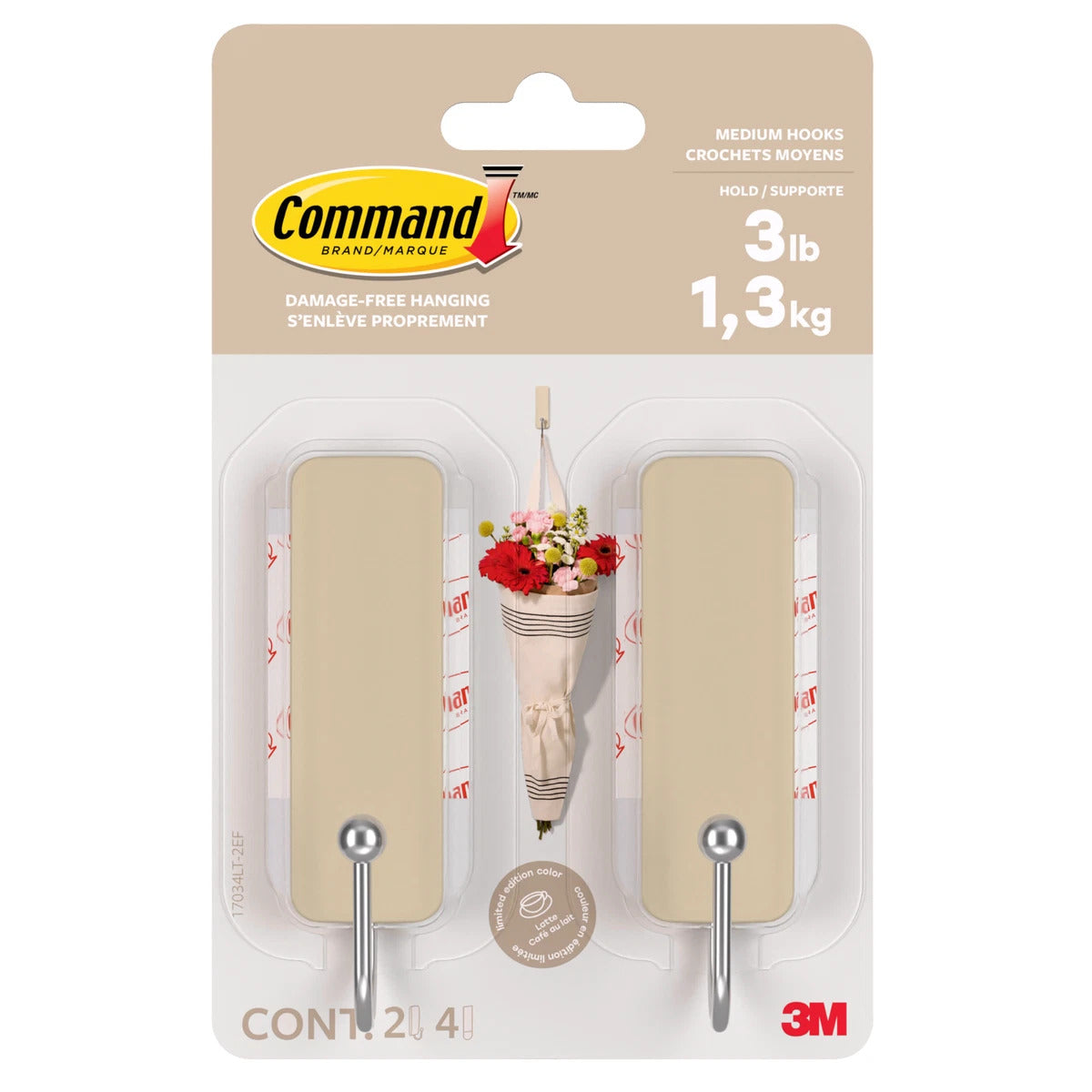 3m Cmd Med Hook Latte, 17034lt-2ef