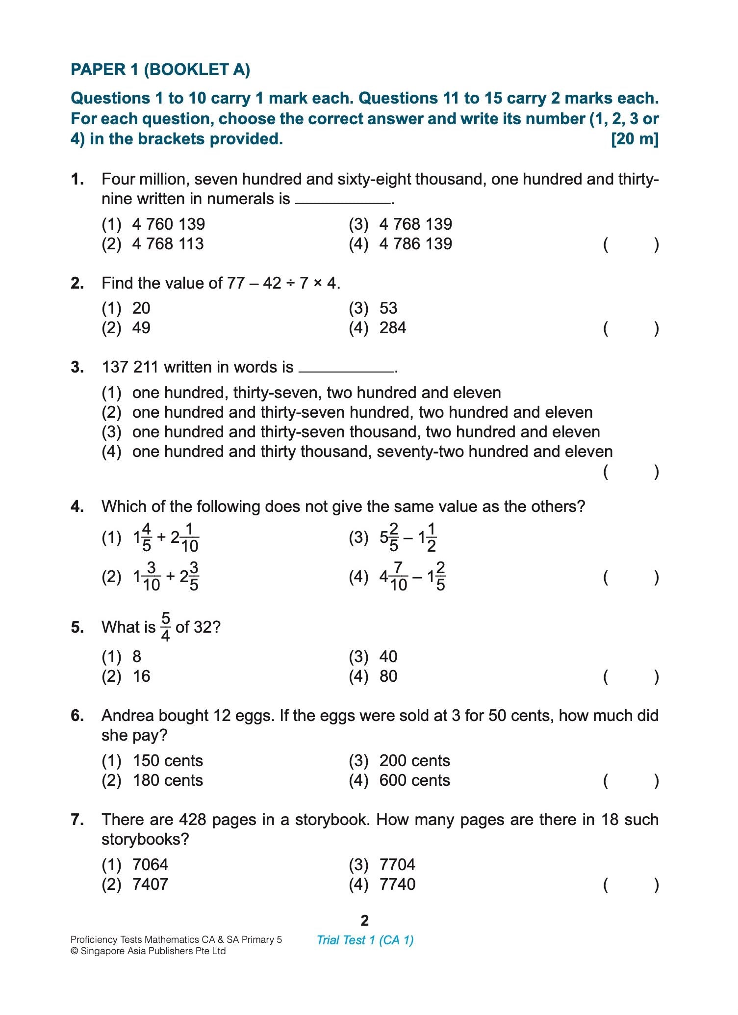 Proficiency Tests Mathematics Continual Assessment & Semestral Assessment 5