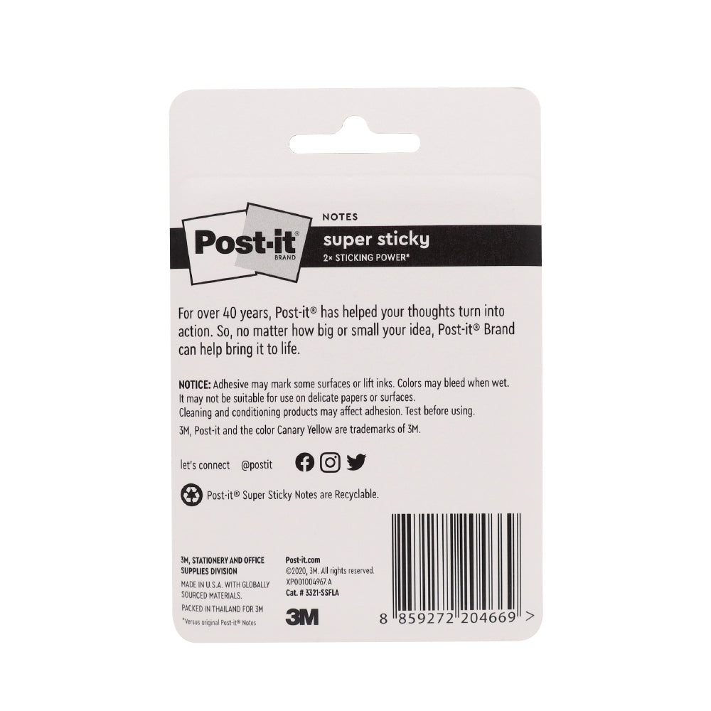 Post-it® 3321-3ssjp-f Super Sticky Notes Flamingo, 3pads/pack