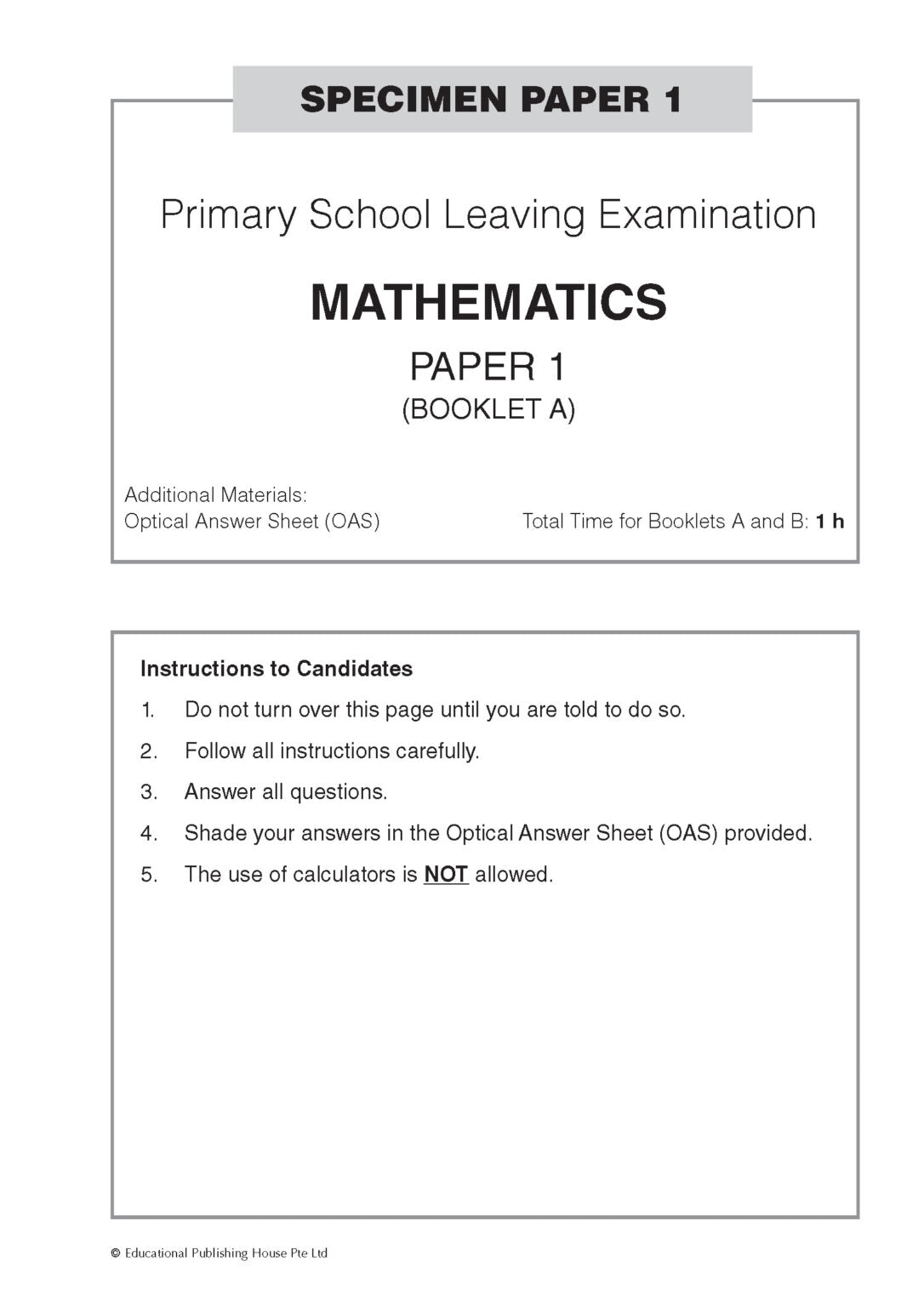 Psle Maths Specimen Papers