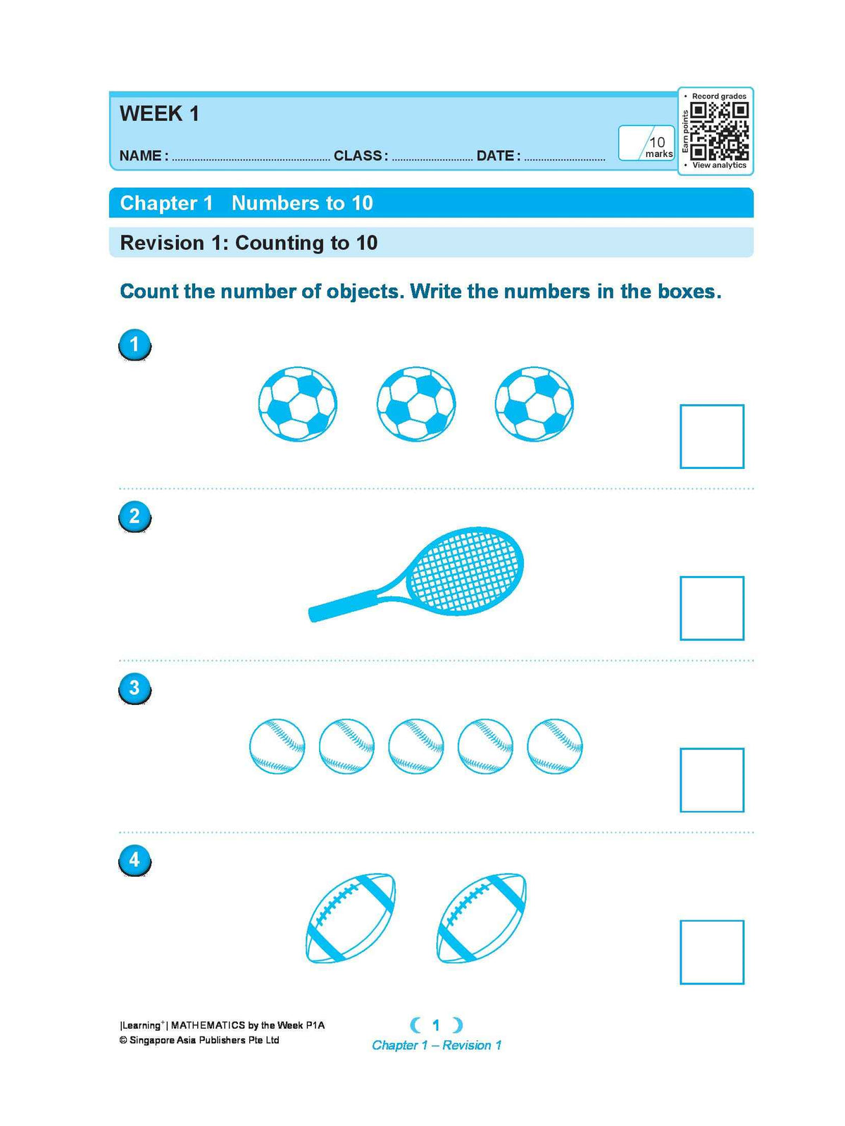 Learning+ Mathematics by the Week Workbook 1A