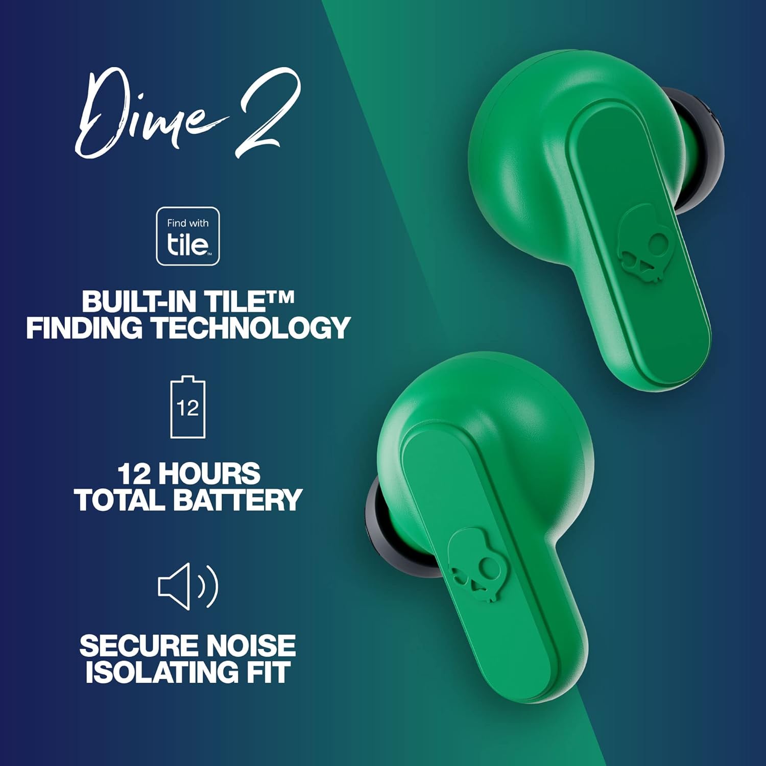 Skullcandy SK-S2DBW-P750 Dime 2 True Wireless In-Ear Earbuds, Dark Blue/Green