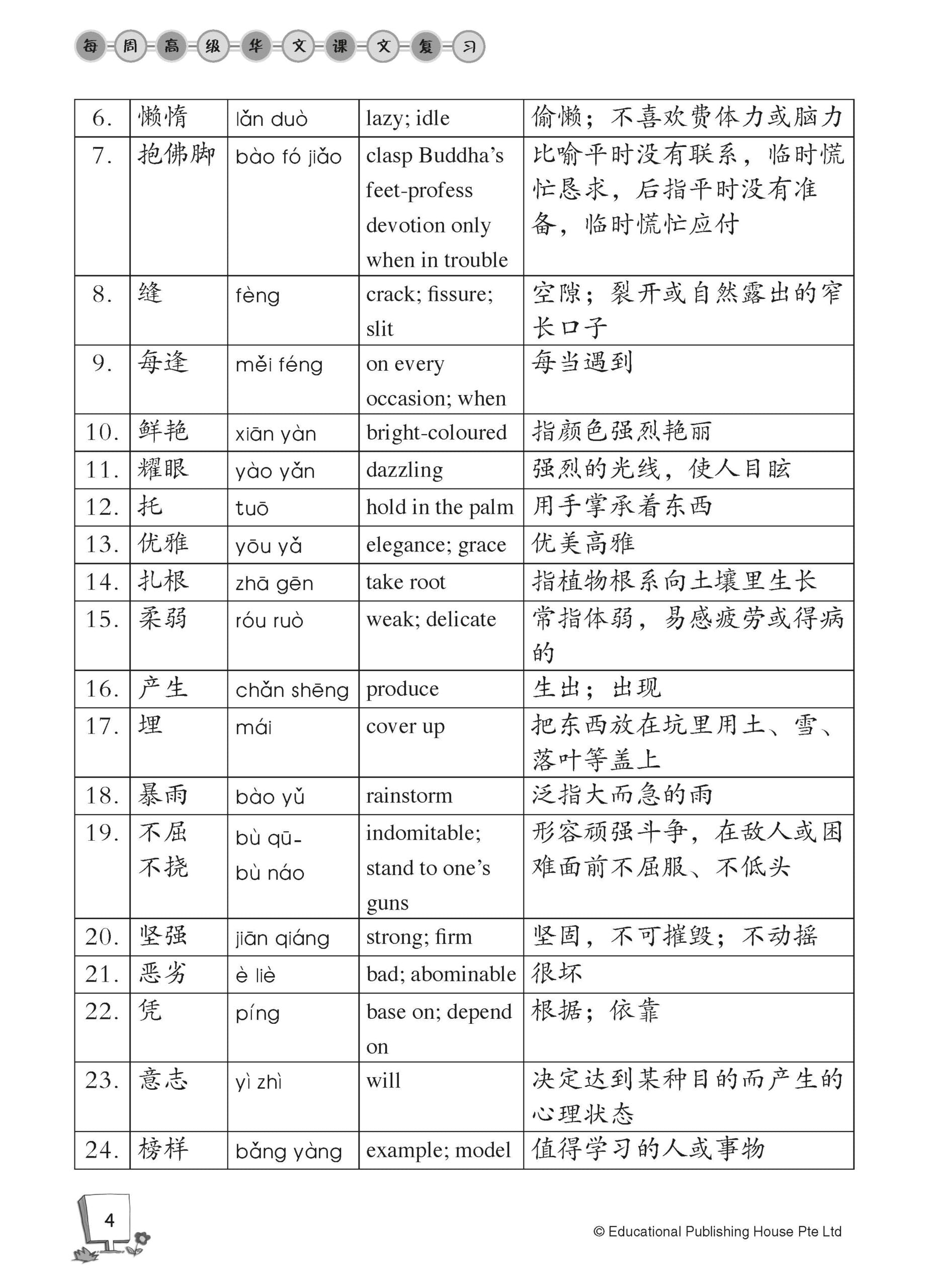Primary 6a Higher Chinese Weekly Revision 每周高级华文课文复习