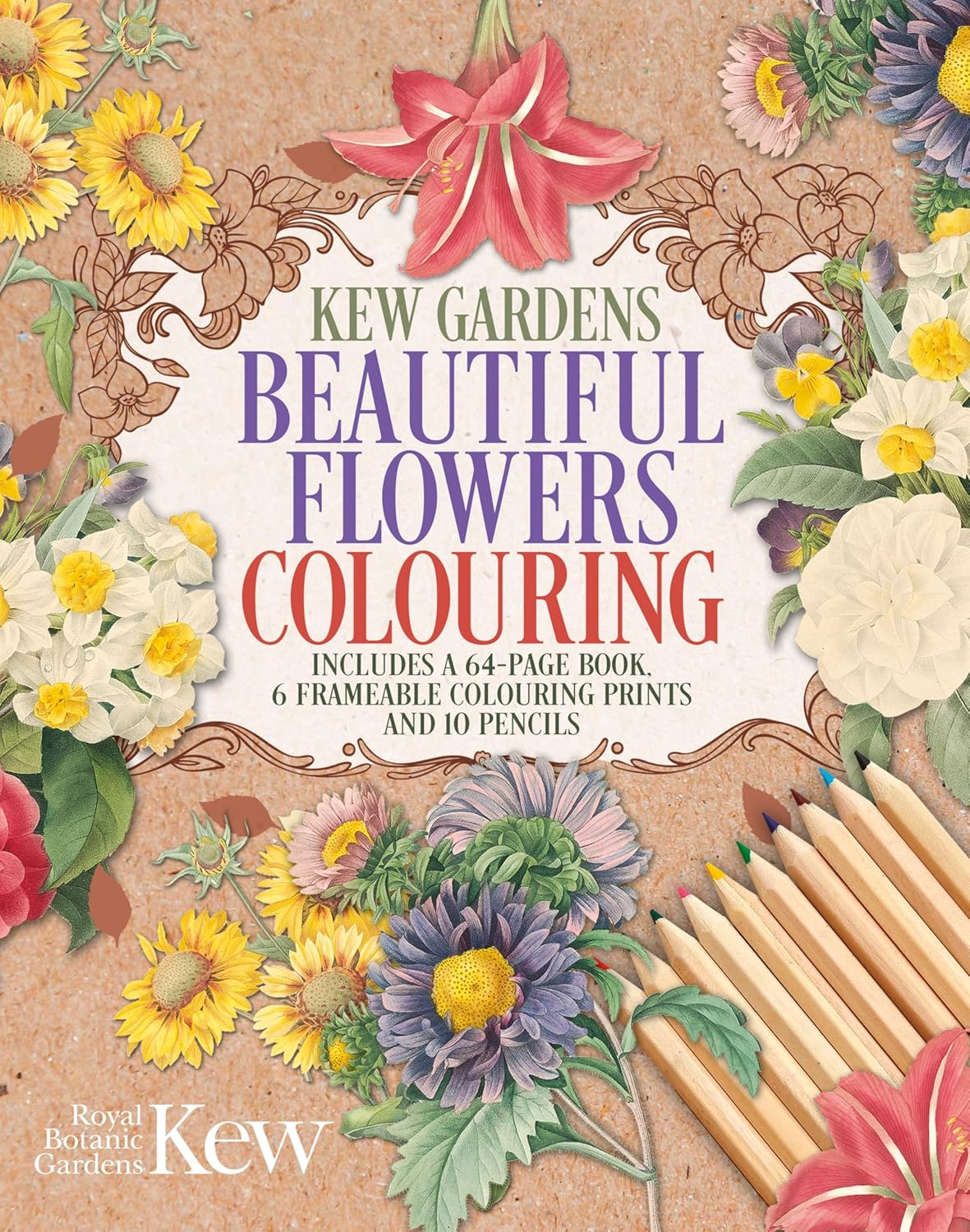 The Kew Gardens Beautiful Flowers Colouring Kit (Paperback)