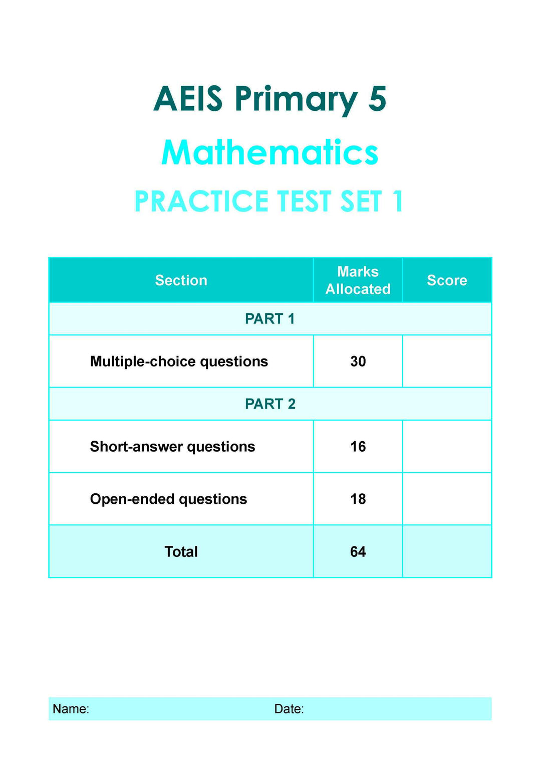 AEIS Practice Tests MATHEMATICS – Primary 5 (10 to 12+ Years) – Popular ...