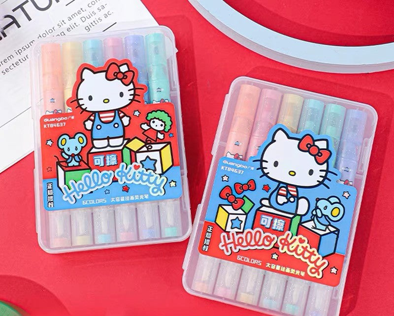  Hello Kitty Erasable Highlighter Pen 6 Colours Set - 2 Assorted Designs 