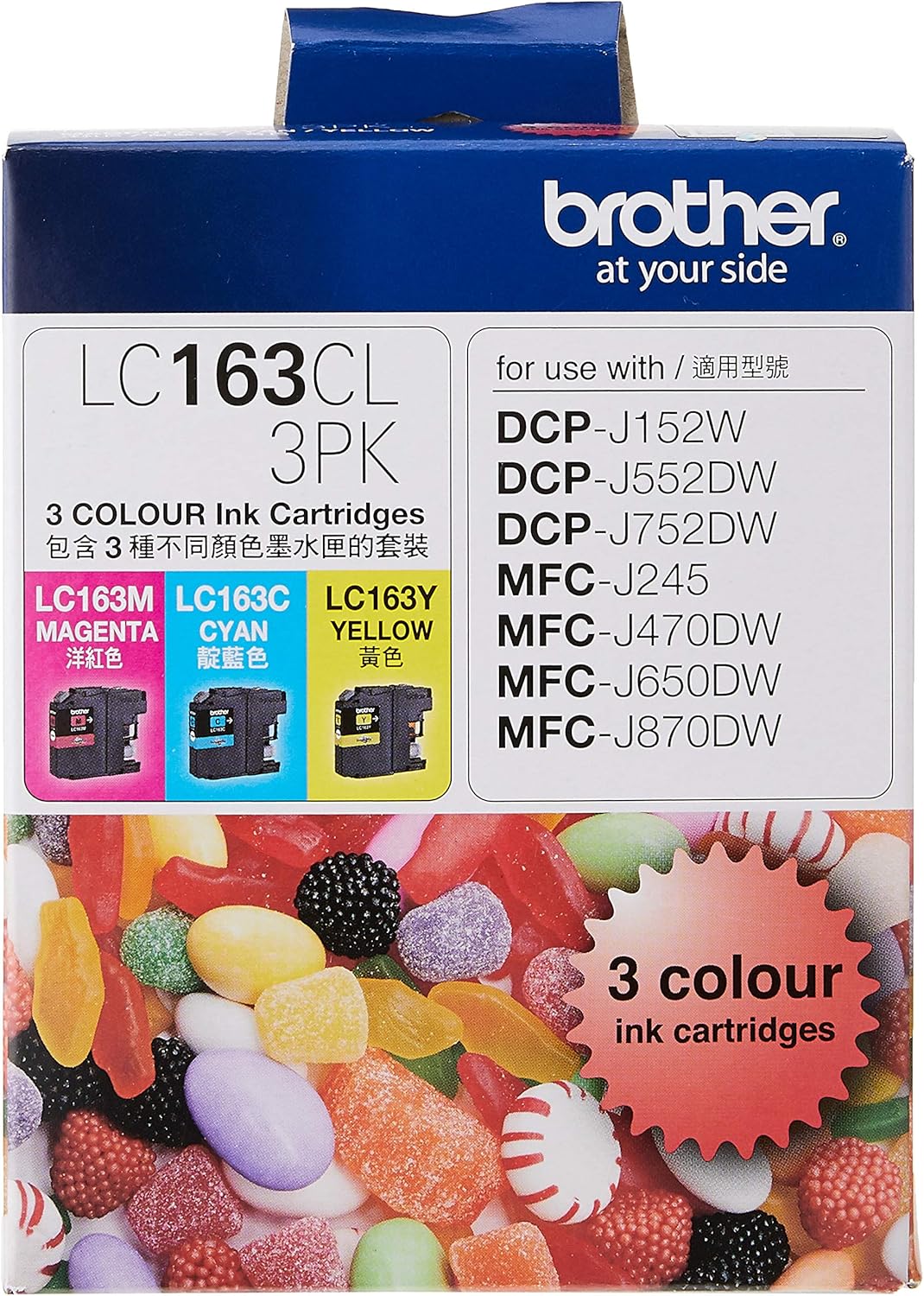 Brother LC163CL 3PK Original Ink Cartridge Compatible with DCP/MFC Series, 600 Pages, Cyan/Yellow/Magenta (Set of 3)