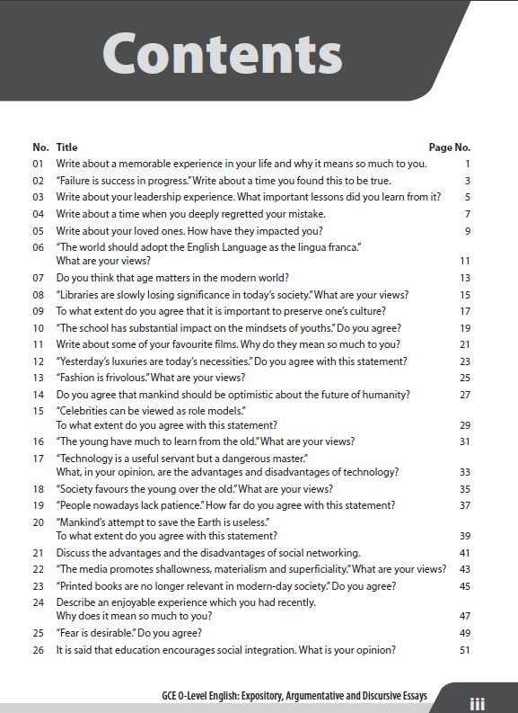 GCE O-Level English Expository, Argumentative and Discursive Essays