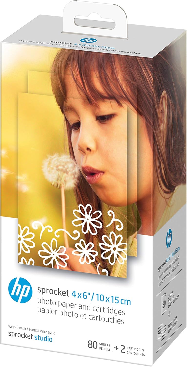 HP Sprocket Studio 4x6 Photo Paper & Cartridges (80 Sheets - 2 Cartridges) Compatible ONLY with HP Studio Printer.