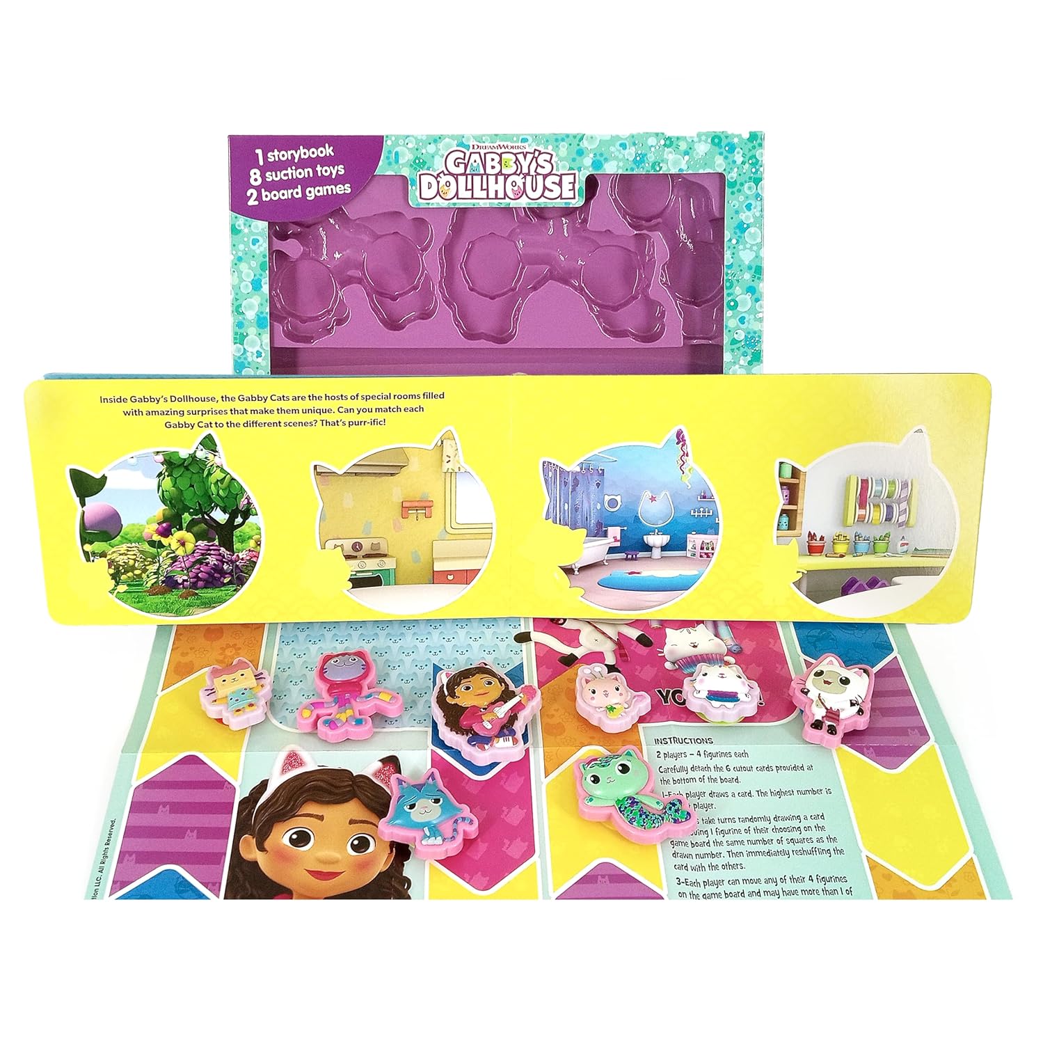Gabby's Dollhouse Stuck on Stories (16-Page Storybook, 8 Toy Suction Cups, 2 Board Games) Board Book – Picture Book