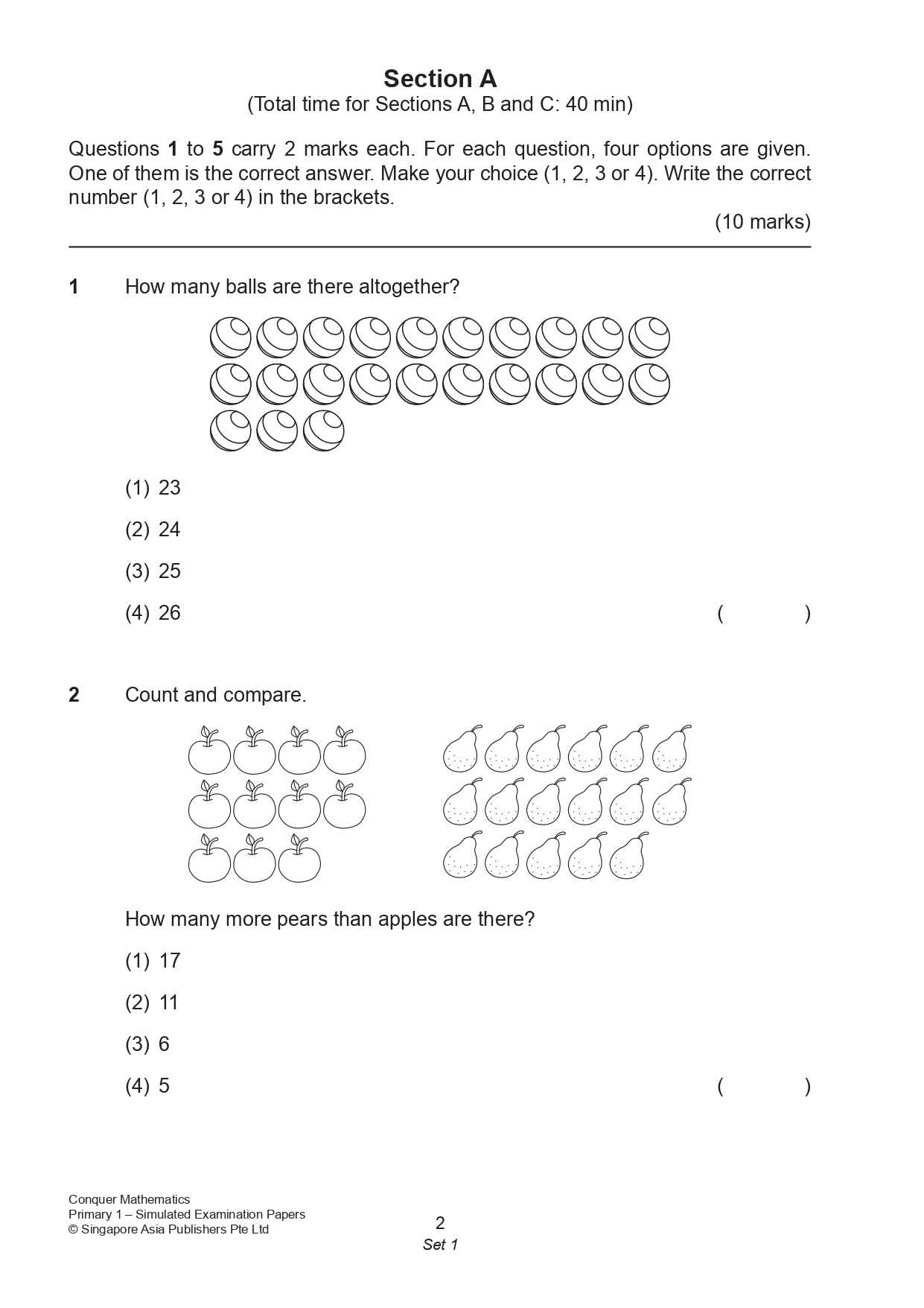 Conquer Mathematics Primary 1 Simulated Examination Papers